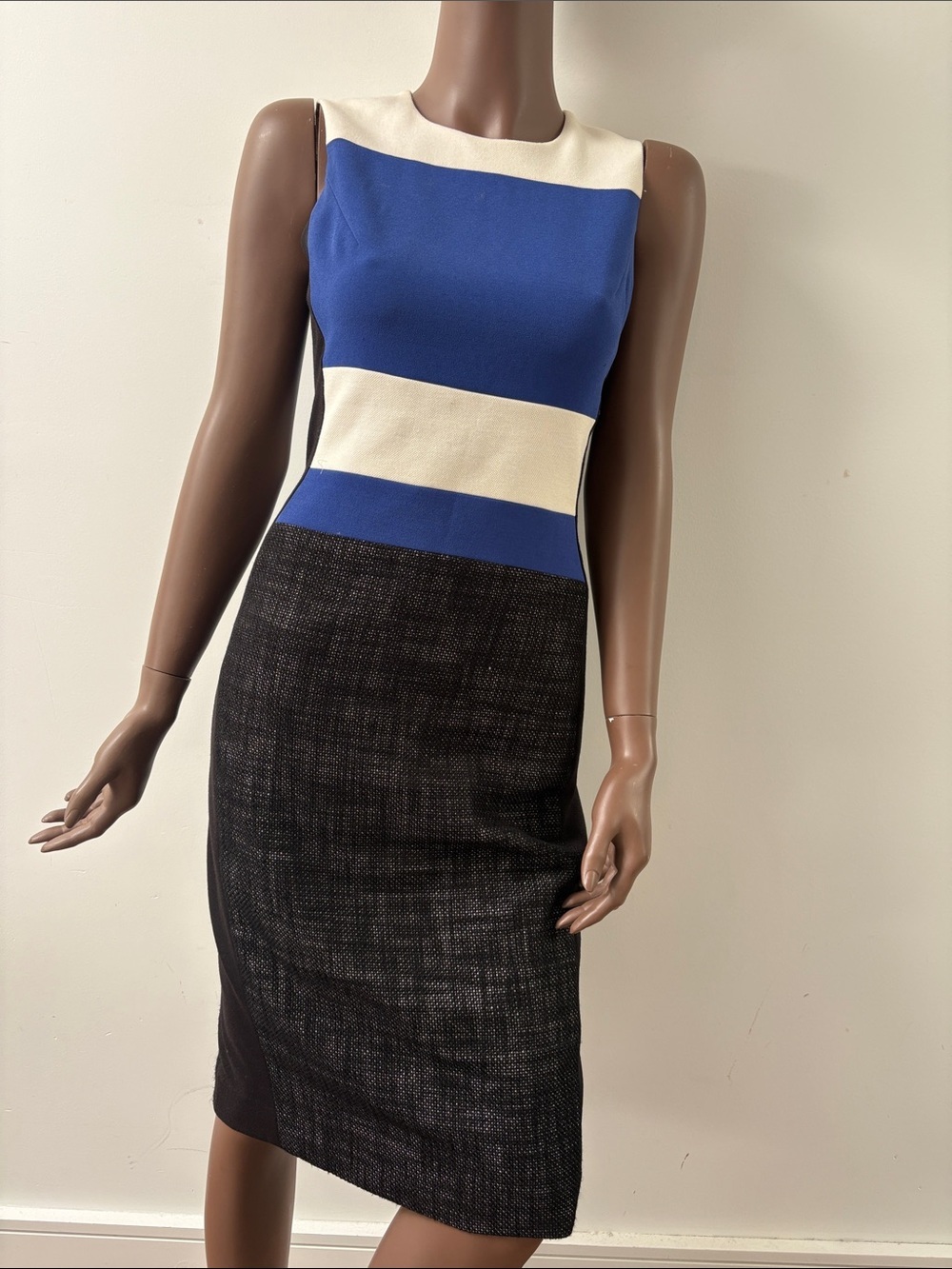 Judith & and Charles colorblock sheath dress bodycon blue white striped US4